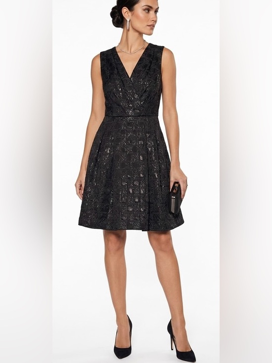 Kirna Zabete Dresses & Skirts - Kirna Zabete Black Textured V-Neck Fit-and-Flare Mini Dress